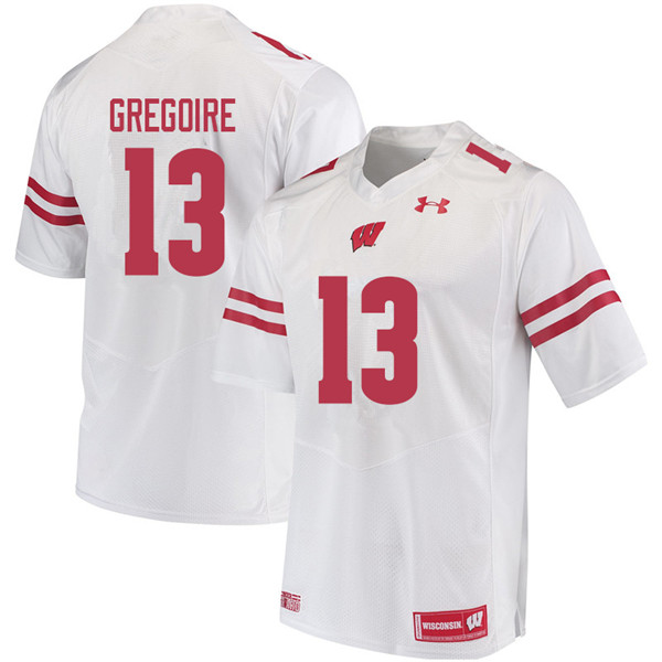 Men #13 Mike Gregoire Wisconsin Badgers College Football Jerseys Sale-White - Click Image to Close